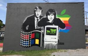 بيل غيتس وستيف جوبز- أسطورتان في عصر واحد (غرافيتي)